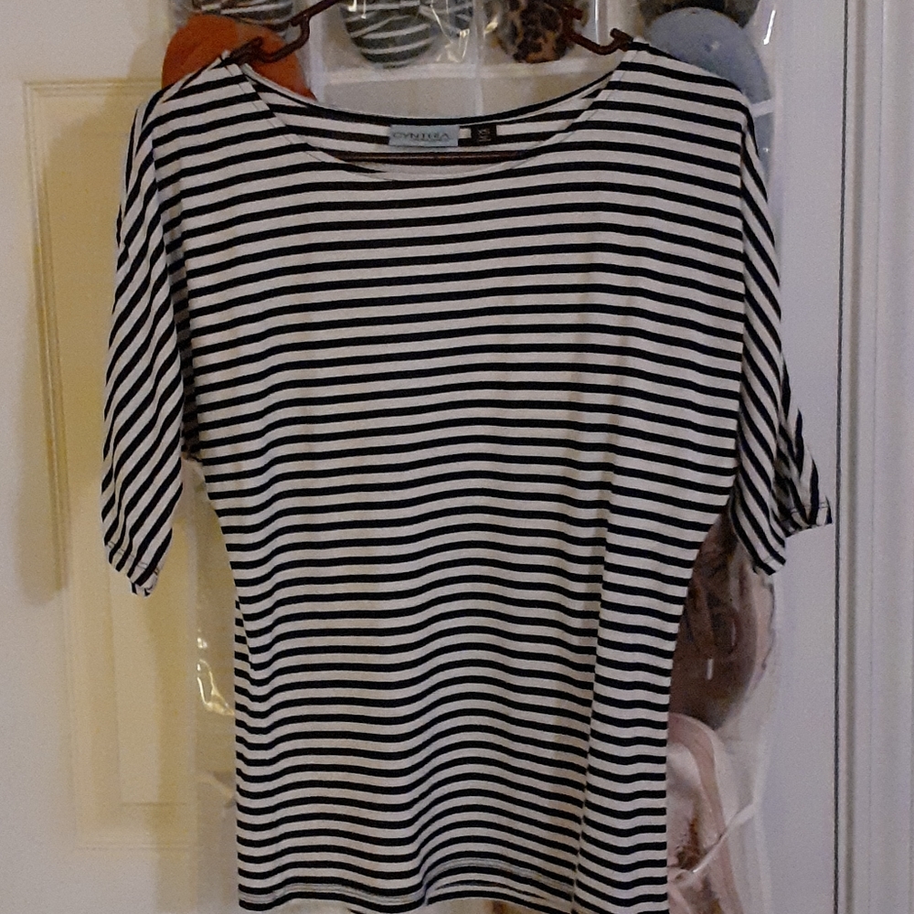 Navy and white striped shirt